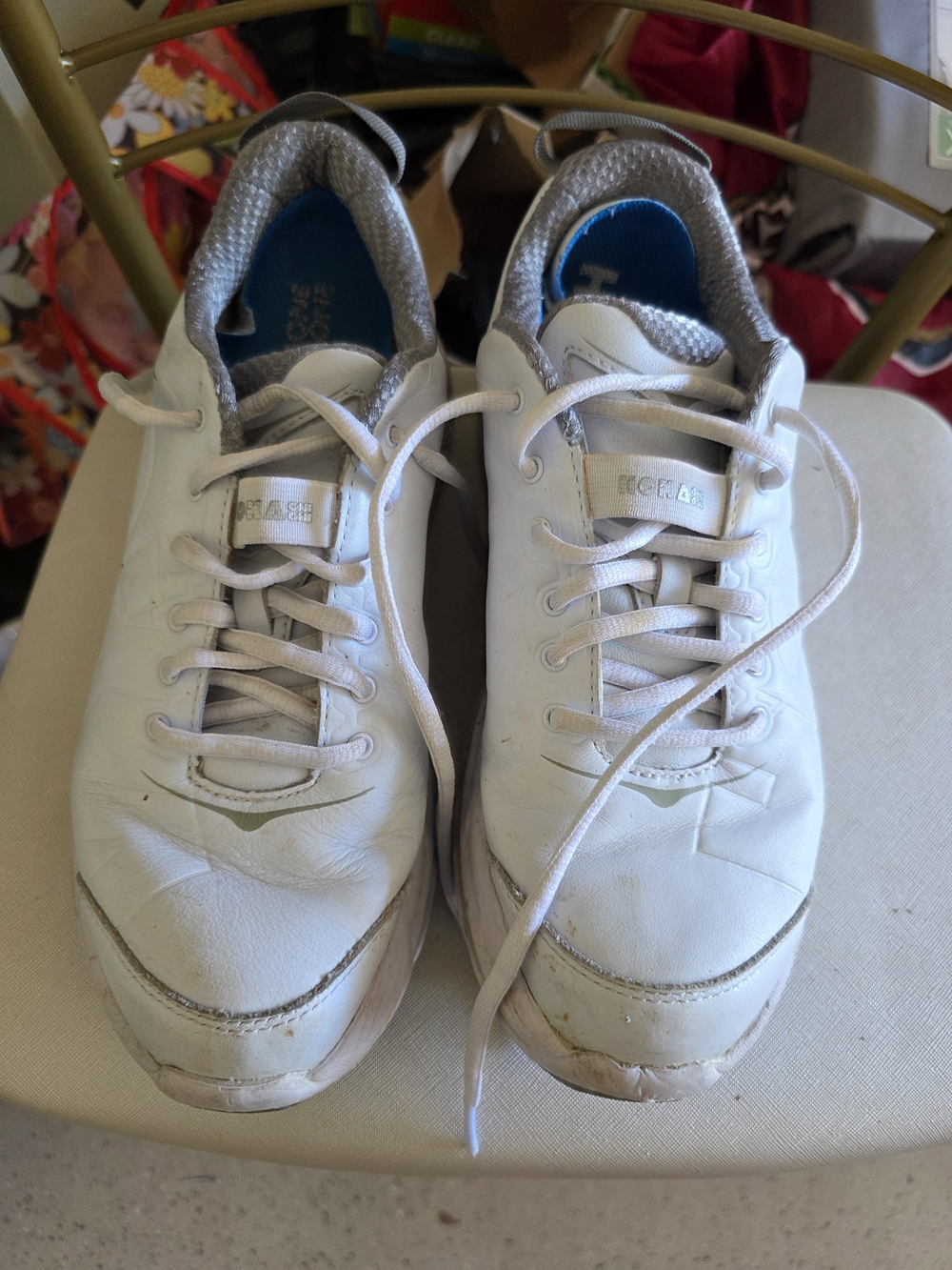 Hoka One One White Lace-Up Sneakers with Gray Interior
